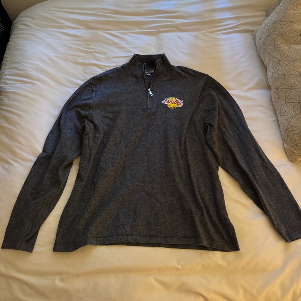 Gray Quarter-Zip Pullover with LAKERS Logo